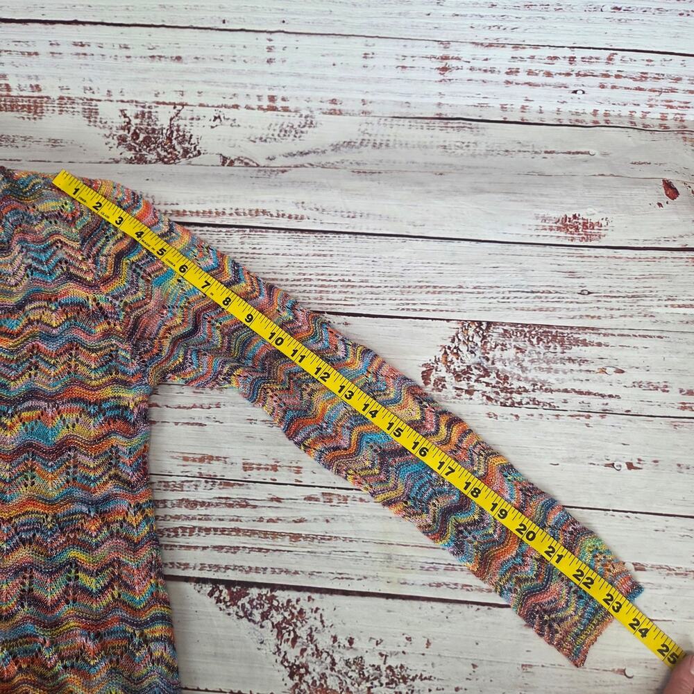 Spacedye Rainbow Sharkbite Hem Top M Lightweight Open Crochet Knit Artsy Vibrant - Picture 11 of 12